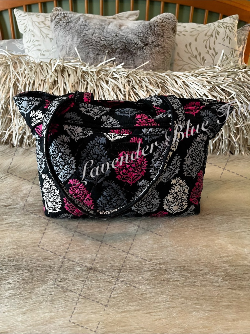VERA BRADLEY Northern Lights 2016 Mandy Tote Gray Pink White Zipper Top Pocket